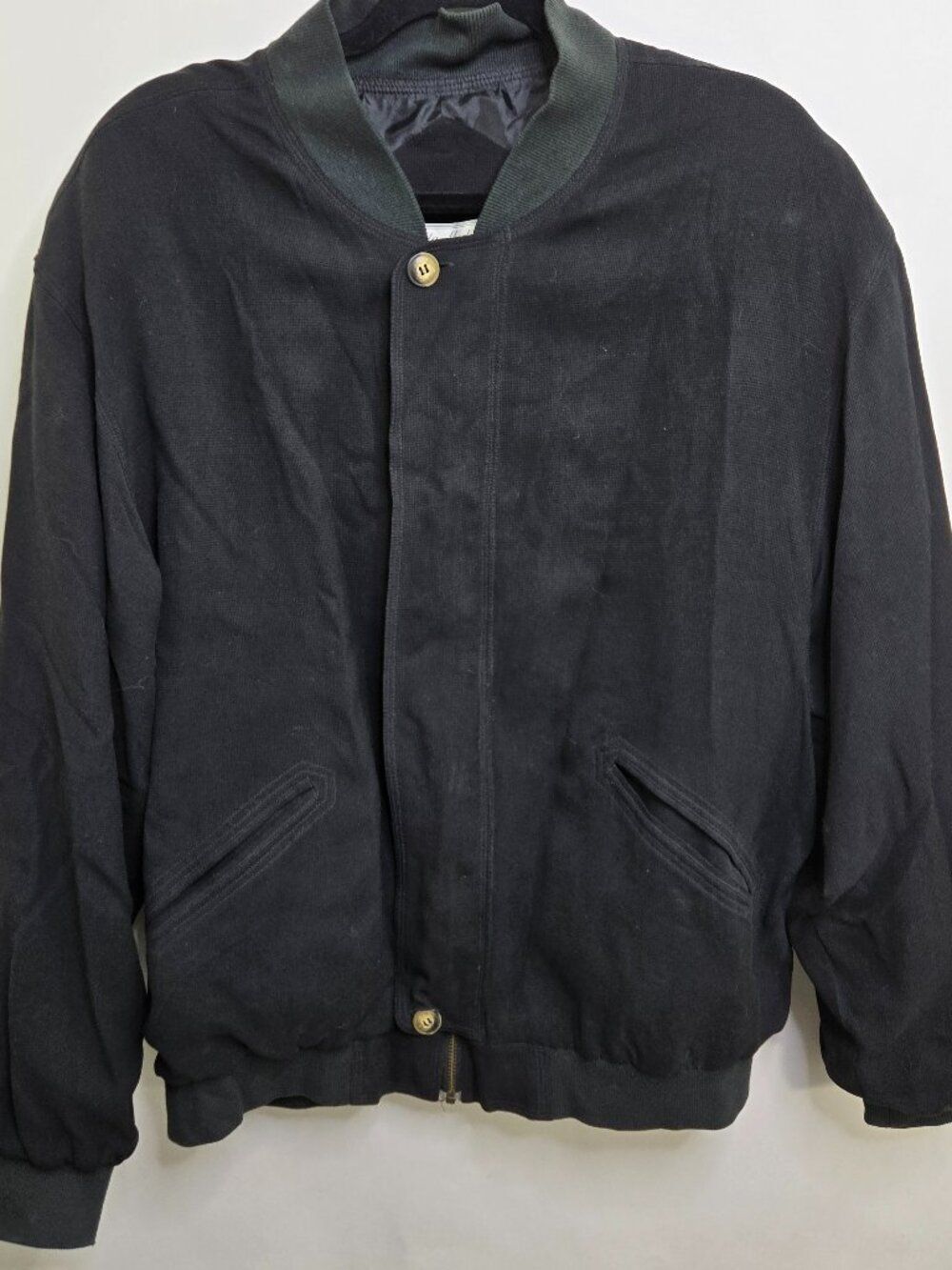 Poeta Moda Jacket XL 100% Silk Black Mens Solid Zip Italy Bomber Utility Coat